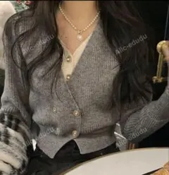 【未使用】SHEIN 無地ダブルブレスト クロップカーディガン グレー M