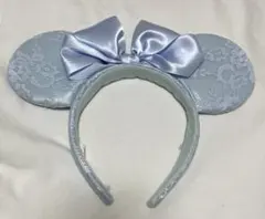 ミッキー耳カチューシャ 水色 レース