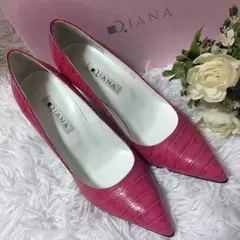 未使用品 ダイアナ パンプス クロコダイル風 ピンヒール 22.5 ピンク