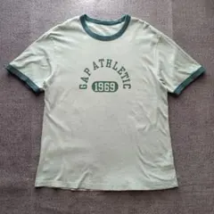 GAP半袖リンガーTシャツカレッジプリント短丈Y2KチビTシティボーイ切替緑L