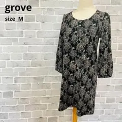 グローブ grove 花柄チュニックワンピース M 黒 総柄 C384