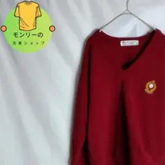 バーバリー Burberrys 刺繍ロゴ スコットランド製 Vネック ラムウール