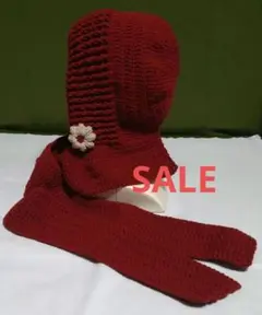 グラニースクエアバラクラバ　ボンネットマフラー付き手編みフード付きマフラー手編み