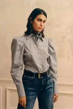 ZARA チェック パフスリーブ 長袖 ブラウス 9044 ★