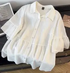 大きいサイズ トップス 4XL 白 フリル シャツ