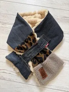 デニムレオパード柄リバーシブルマフラー