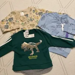 新品未使用　110サイズ　長袖トレーナー　スウェット　裏毛　3枚セット　恐竜　車