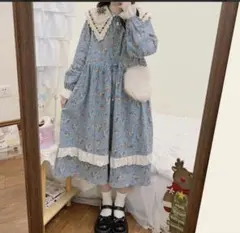 Wild Garden 森ガール刺繍ドールカラー小花柄ワンピース