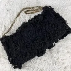 美品 ステラマッカートニー レザー ショルダーバッグ ファラベラ フリンジ 黒