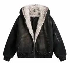 フード付きブラックデニムジャケット