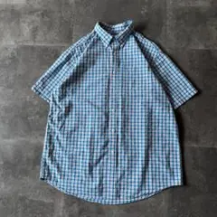 00s L.L.Bean シアサッカーBDシャツ L 青 A1049 チェック柄のサムネイル