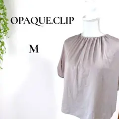 オペークドットクリップ 半袖ブラウス M ベージュ ギャザーネック