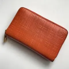 本物✤ ロエベ リネン カードコインケース レザー オレンジ 橙色