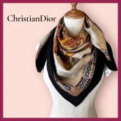 【希少/美品】Christian Dior スカーフ シルク 額縁柄 金