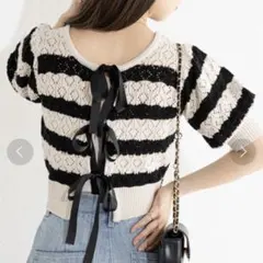 Chico グログランリボン柄編み2wayニット