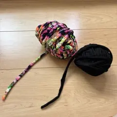 カラフル花柄と黒のヤーン