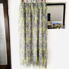 美品 ZAMP ザンパ【M】プリーツチュールロングスカートイエローグレー