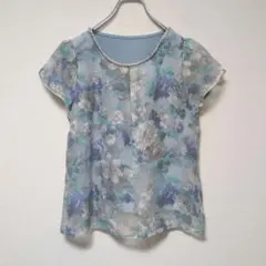美品 ミッシュマッシュ シフォン花柄カットソー ブラウス ライトブルー Mのサムネイル