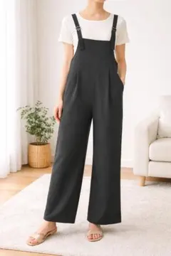 GU バックル付き サロペットワイドパンツ S ダークグレー