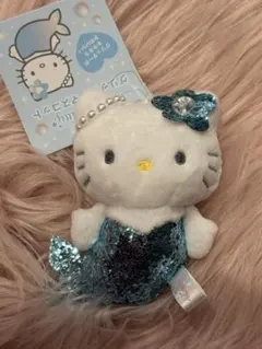 激レア　ハローキティ　グリッター　マスコット ホルダー　マーメイド　ブルー　人魚