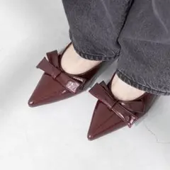 ZOZOTOWN menue リボンモチーフ ポインテッドトゥ ヒールパンプス