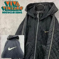 レア【古着】ナイキ 両面刺繍ナイロンジャケット 中綿 ブラック メンズXL
