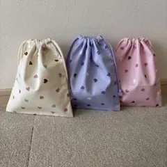 ハンドメイド☆ハート柄３枚セット給食巾着袋