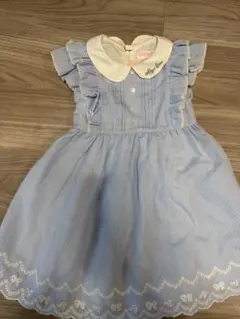 mezzo piano 水色ストライプワンピース 110cm