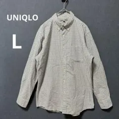 美品 UNIQLO メンズ L コットン チェックシャツ 長袖 ボタンダウン
