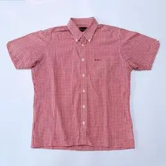 【Ben Sherman】ベンシャーマン ギンガムチェック 半袖シャツ 赤 刺繍