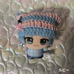 ぬい服 水色×ピンクニット帽 ちびぐるみのサムネイル