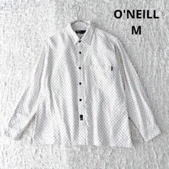 【オニール】O'NEILL　長袖シャツ 総柄　オーバーサイズ　白×茶　メンズ　М