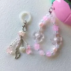 ビーズキーホルダー　くらげ　ピンク　平成女児　目印アクセサリー　チャーム　天使