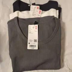 ユニクロ リブクロップドT（半袖） グレー、白、黒 M 3点セット