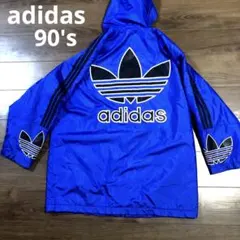adidas ベンチコート　ミドル　トレフォイルロゴ　ブルー　ナイロン　ボア