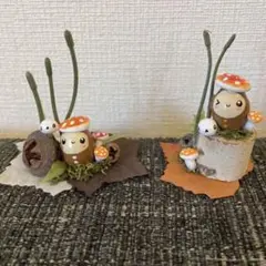 どんぐりアート　ミニミニ置物　キノコ妖精