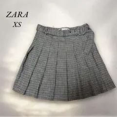 ZARA ザラ スカート ミニ チェック柄 プリーツスカート XS 紺×緑×白
