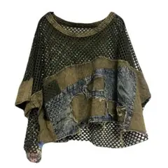 メッシュ トップス 短丈 ダメージ加工 Tシャツ