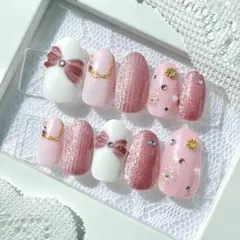 ネイルチップ【現品】春 リボン マグネット 花 ぷっくり