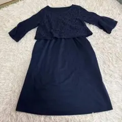 マタニティ ワンピース Mサイズ ネイビー レース 七分袖 授乳服 フォーマル
