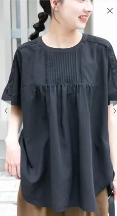 ITEMS URBAN RESEARCH ピンタックレースブラウス　黒