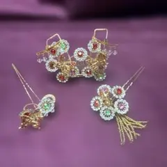 七五三 和装 女の子 花モチーフのかんざし3点セット