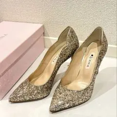 【美品】DIANA 23cm グリッター パンプス ピンクゴールド 箱付