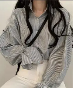 【累計販売枚数1万枚突破】フレアスリーブストライプシャツ