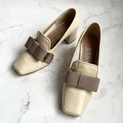 美品 DIANA ダイアナ リボン ヒールアップオペラ エナメル ベージュ23