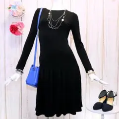 Alice+Olivia 長袖ロングワンピース M 黒 ニット ドレープスカート