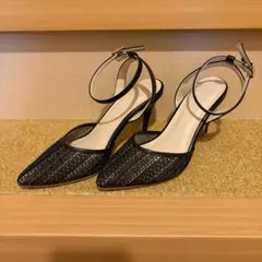 エスペランサ　美品　レース アンクルストラップ パンプス ブラックのサムネイル
