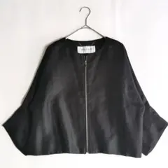 美品✨ アドーア ノーカラージャケット ジップアップ 七分袖 リネン混 黒 38