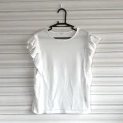 匿名配送！フリル付きオフホワイトノースリーブTシャツ