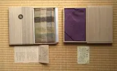 絹製 紫色 風呂敷と袷帛紗 木箱入り